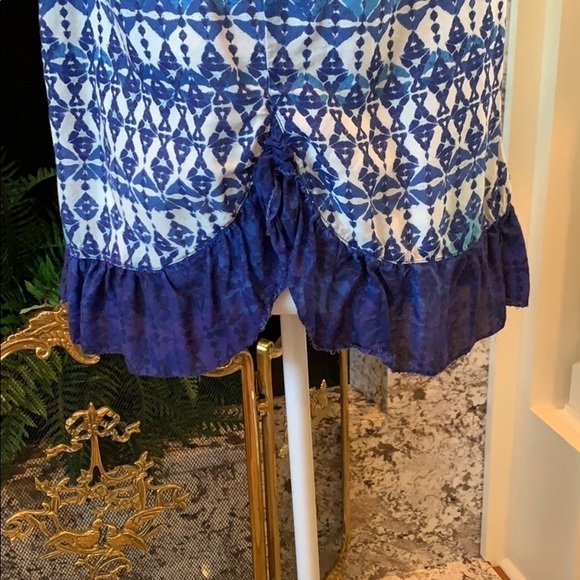 BLL‎ Blue Geometric Print Top w/Bottom Ruffle & Split Hem Detail S - Picture 9 of 10